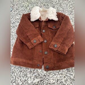 First Impressions Brown Corduroy Pea Coat with Cream Sherpa Collar